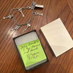 Sterling Silver Key Charm Bracelet with 5 Diamonds